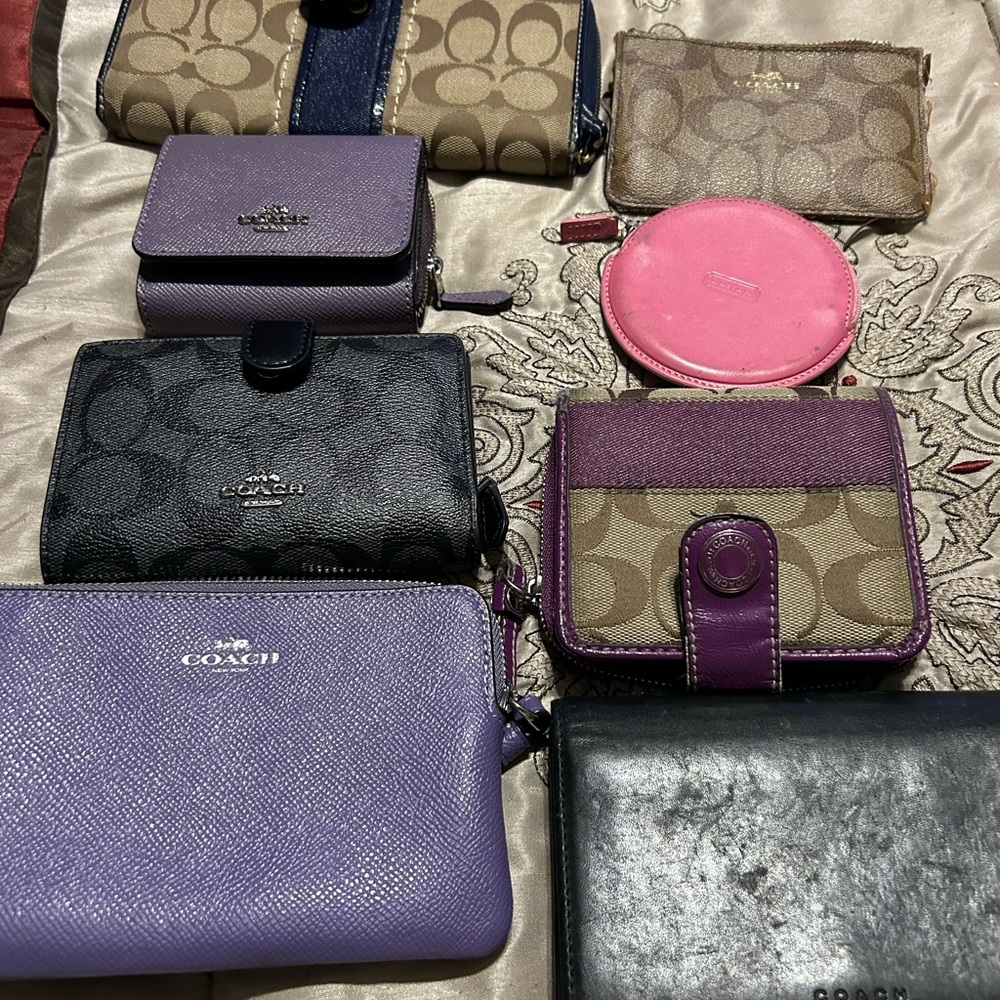 Coach Assorted Wallets and Pouches in Purple, Black, Pink, and Tan